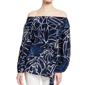 Lafayette 148 New York Carson 100% Silk Blouse Navy Blue Size Large
